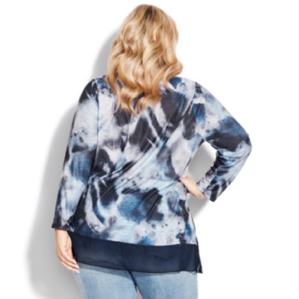 Avenue Abstract Chiffon Trim Top - navy 18/20 - Picture 5 of 6